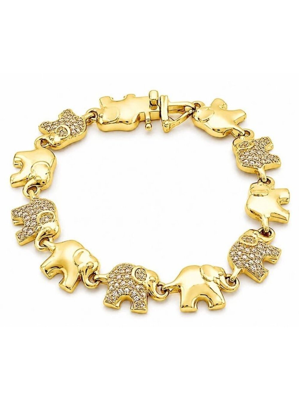 Genuine Diamond Elephant Bracelet Solid 14k Yellow Gold Plated (.925)